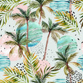 Fotomural Panel XXL 5 - Graphic mural palm trees with wave symbols on premium smooth nonwoven