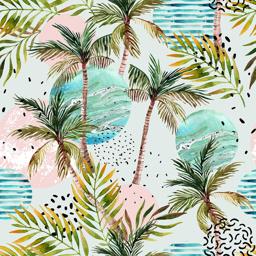 Fotomural Panel XXL 5 - Graphic mural palm trees with wave symbols on premium smooth nonwoven