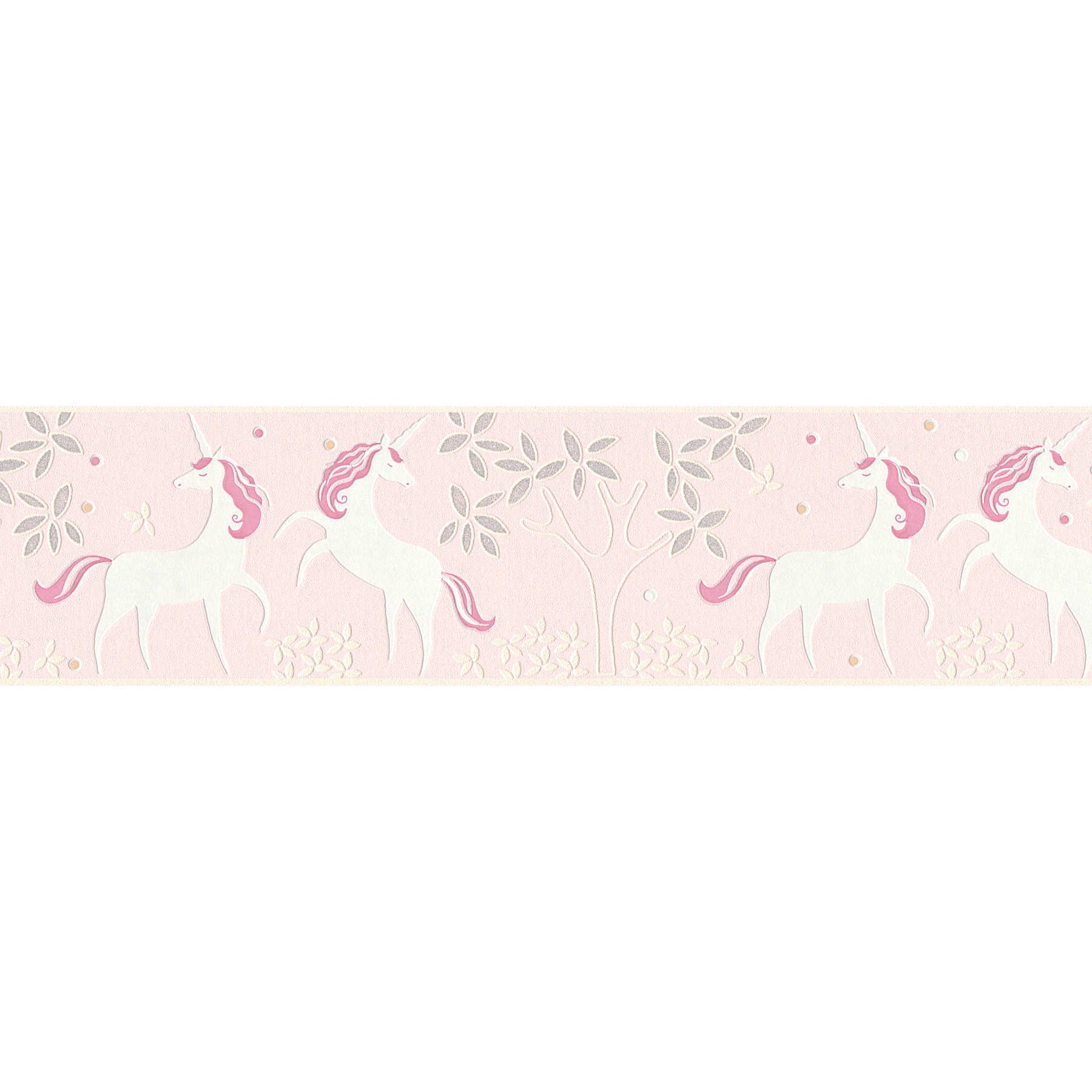 Fotomural Pink unicorn border fleece for girls room - pink, silver - AP Digital 1