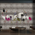 Fotomural Walls by Patel - Land of Happiness 3 - Metallic wall mural silver with colourful crane motif