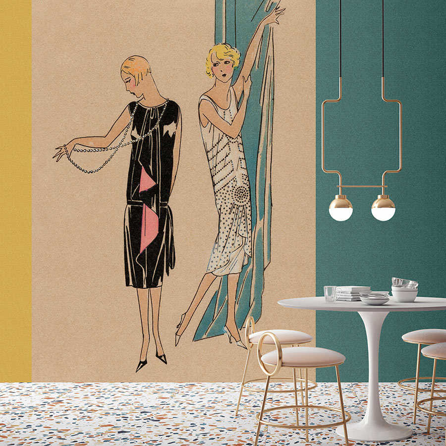 Fotomural Walls by Patel - Parisienne 2 - photo wallpaper fashion 20s retro style in petrol & yellow