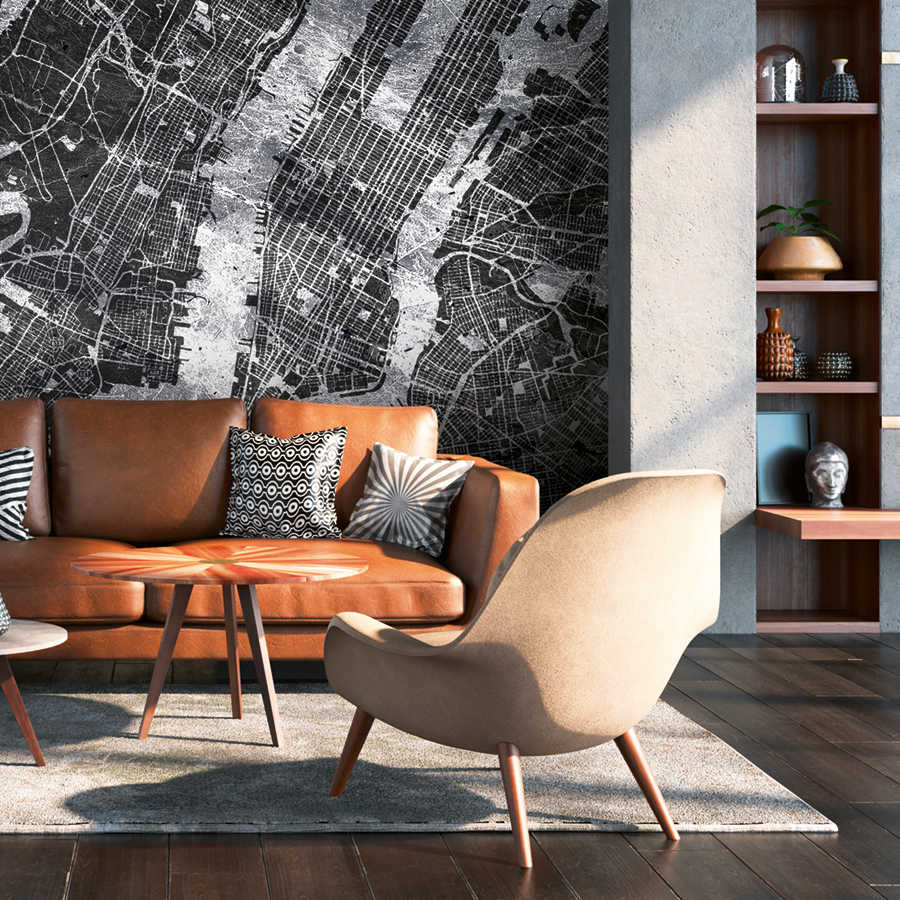 Fotomural City Map - black and white city map in rustic style - MeSto 2