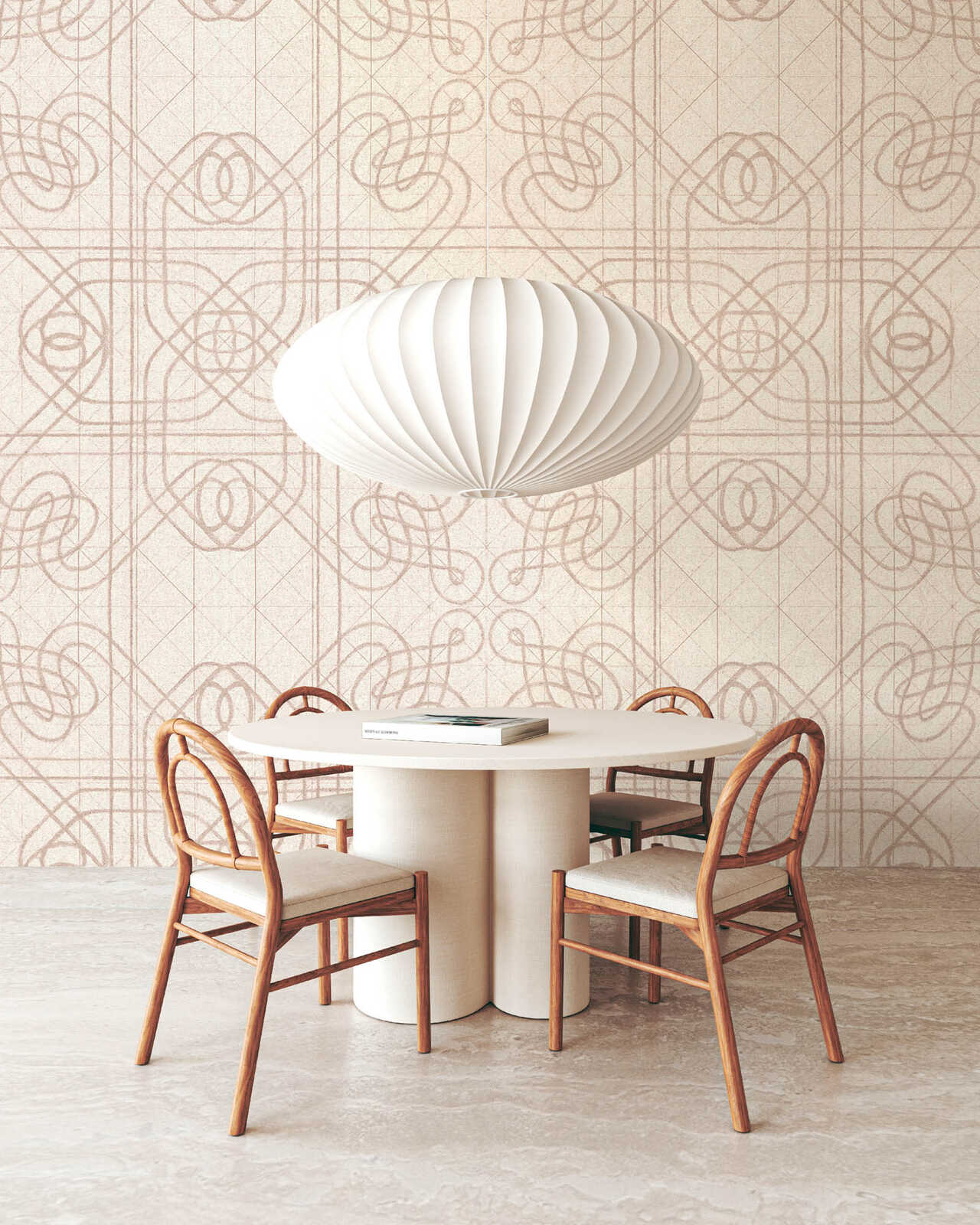 Fotomural Walls by Patel - orbit1 - Geometric line pattern wallpaper in soft shades - beige, pink