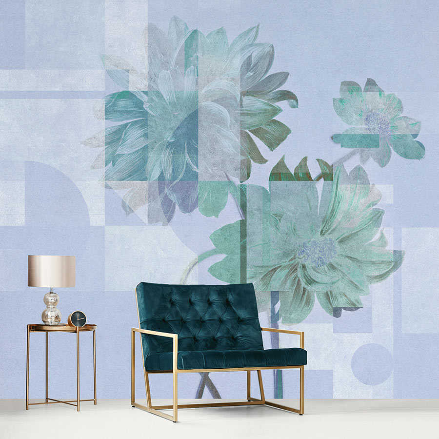 Fotomural Walls by Patel - Queens Garden 1 - flowers mural blue daisies & graphic pattern