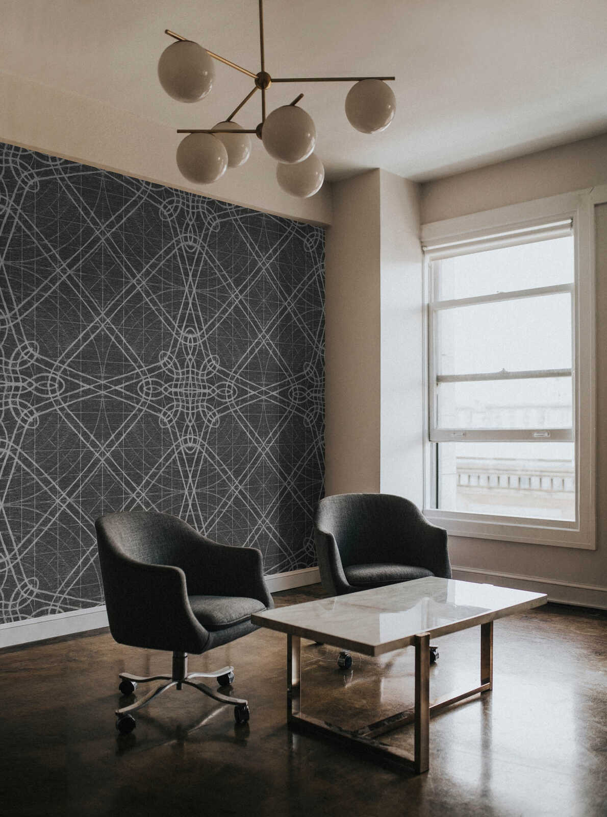Fotomural Walls by Patel - axis2 - Calm line art in geometric order - anthracite, beige