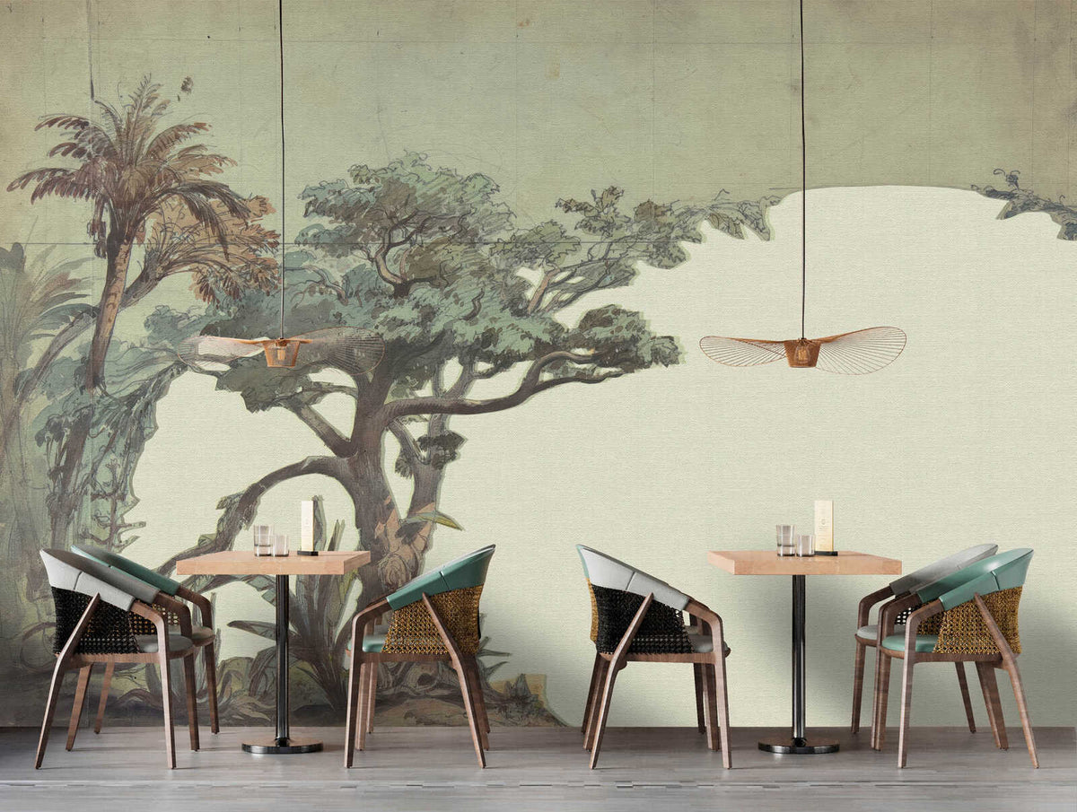 Fotomural Walls by Patel - scena1 - Exotic trees in tranquil landscape canvas wallpaper - Green