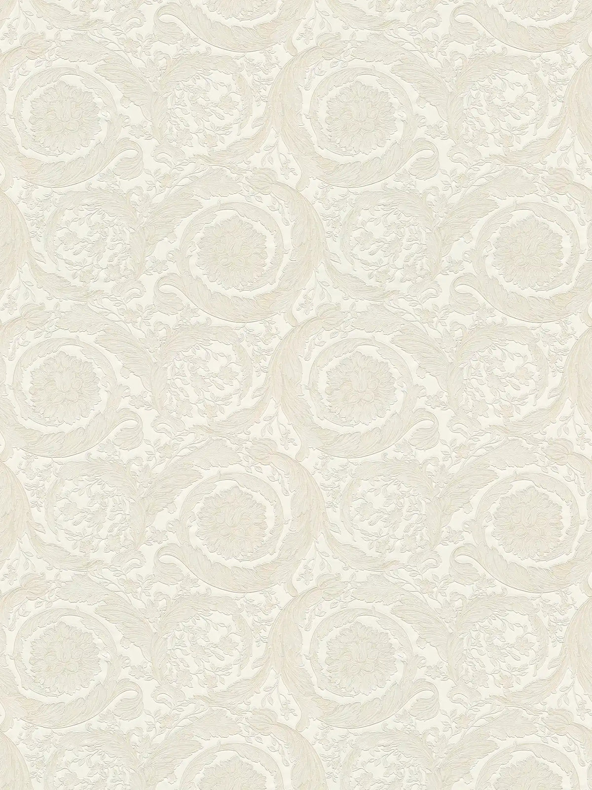 Papel pintado VERSACE con adornos en estilo barroco - crema, plata