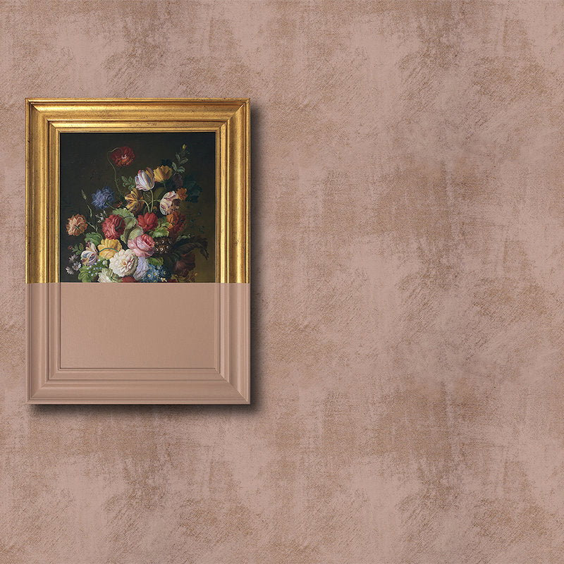 Fotomural Walls by Patel - Frame 2 - Wiped Plaster Structure Painted Artwork Wallpaper, Copper - Copper, Pink