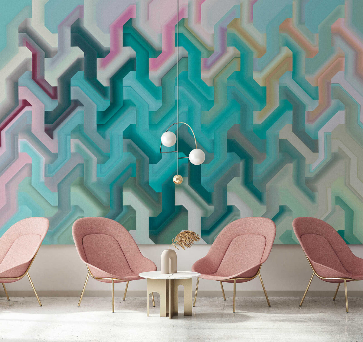 Fotomural Walls by Patel - ziggy2 - Geometric stepped pattern wallpaper with three-dimensional effect - turquoise, mint green