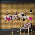 Fotomural Walls by Patel - Land of Happiness 1 - Metallic wall mural gold with colourful crane motif