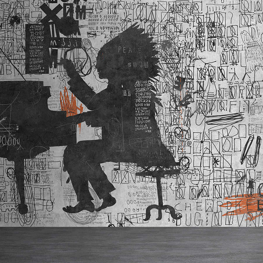Fotomural Walls by Patel - Piano Bar 1 - Street Art Wallpaper Scribbel Design Black & Grey