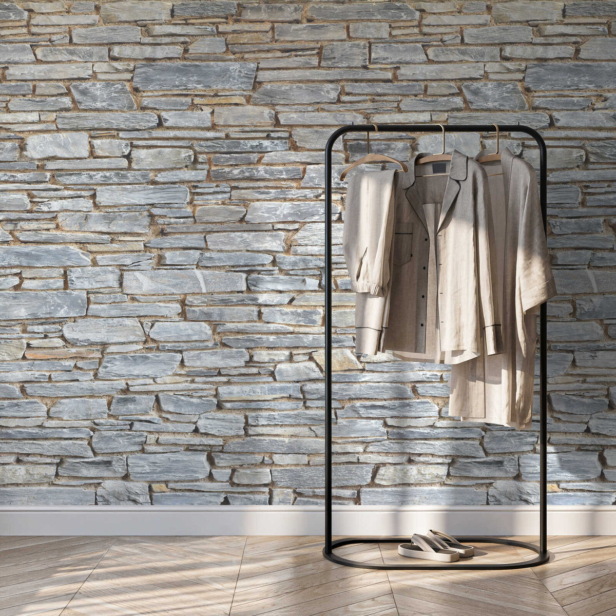 Fotomural Stone wall mural light grey natural stone look - AP Digital 3