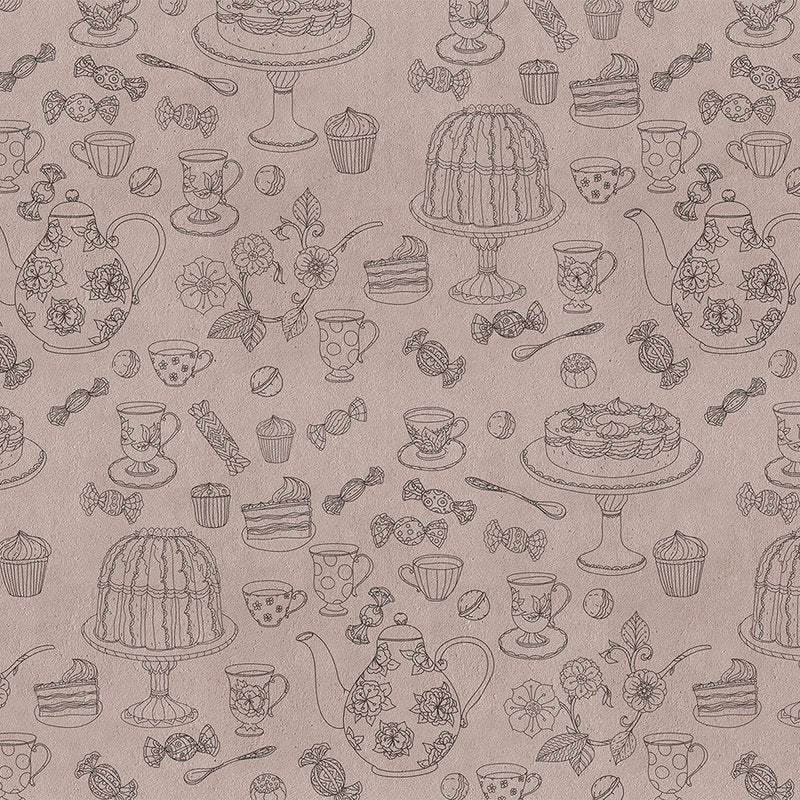 Fotomural Walls by Patel - Kitchen mural tea & cake pattern - grey, black