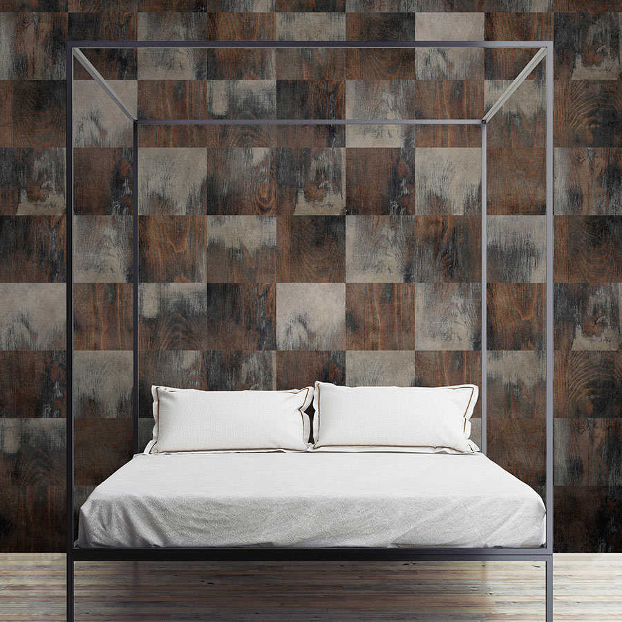 Fotomural Walls by Patel - Factory 2 - wood optics photo wallpaper checkerboard pattern in used look