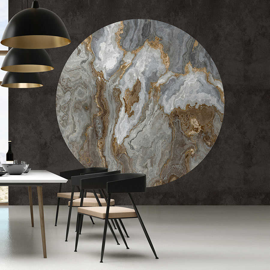 Fotomural Walls by Patel - Luna 2 - marble photo wallpaper stone circle in front of black plaster look