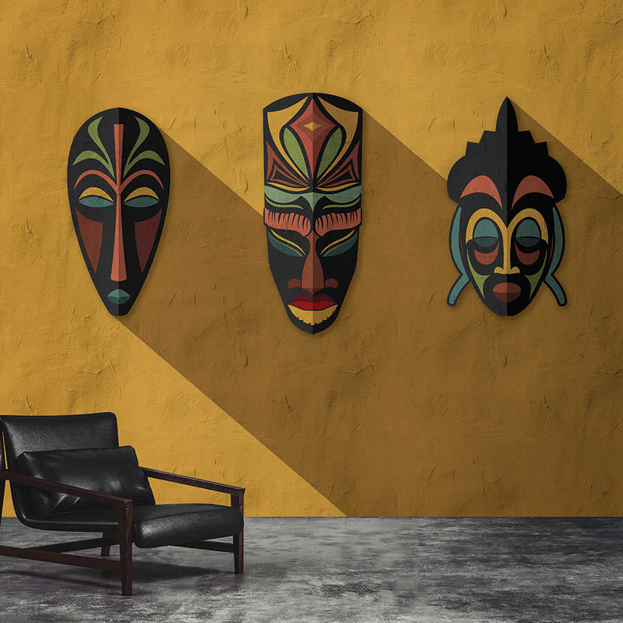 Fotomural Walls by Patel - Zulu 1 - wall mural mustard yellow, Africa masks Zulu Design