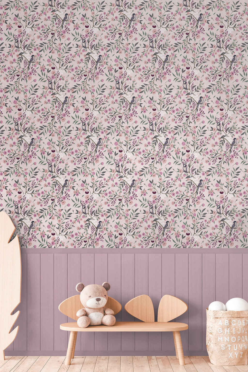 Hochwertige Fototapete Beige Blumenmuster