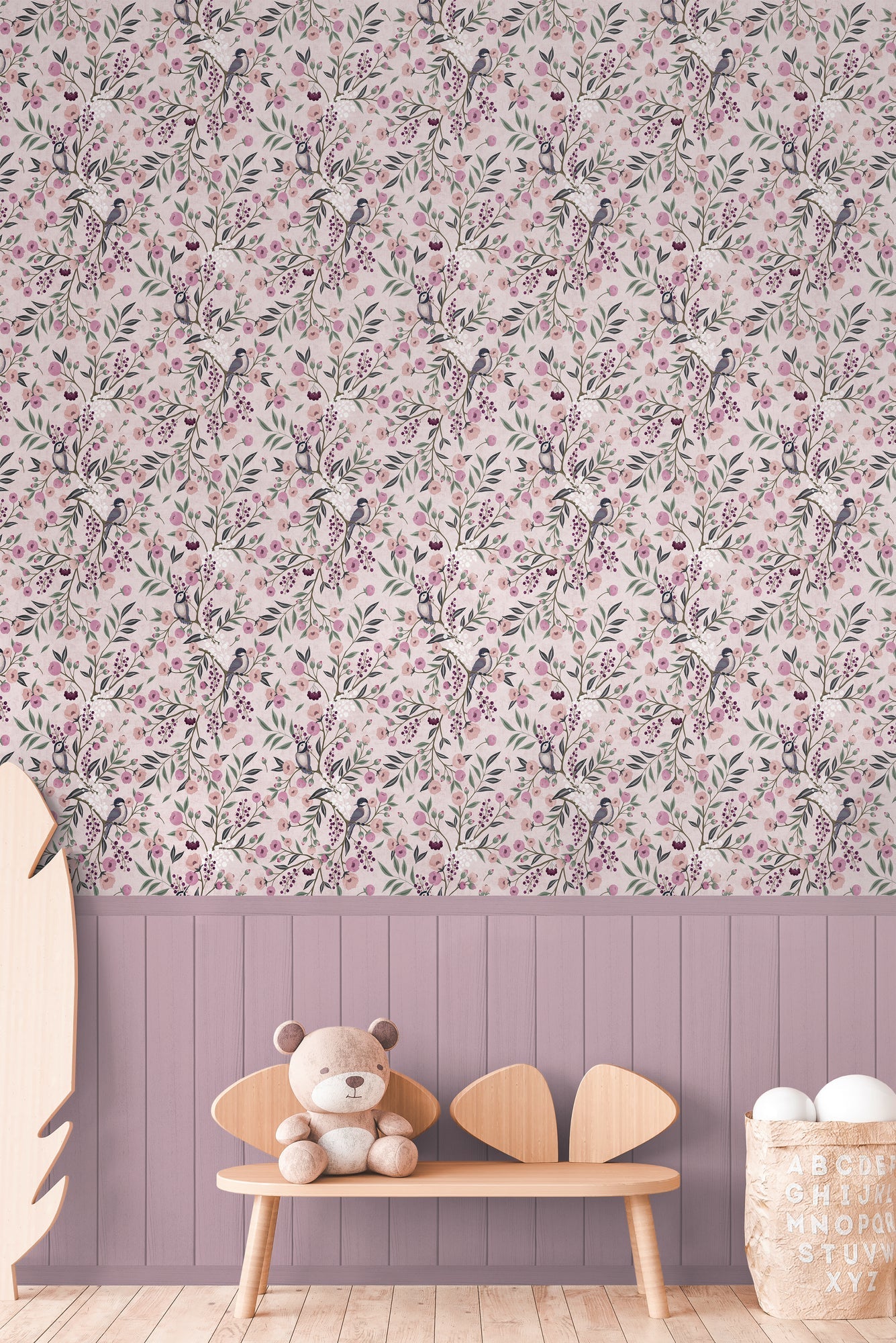 Hochwertige Fototapete Beige Blumenmuster
