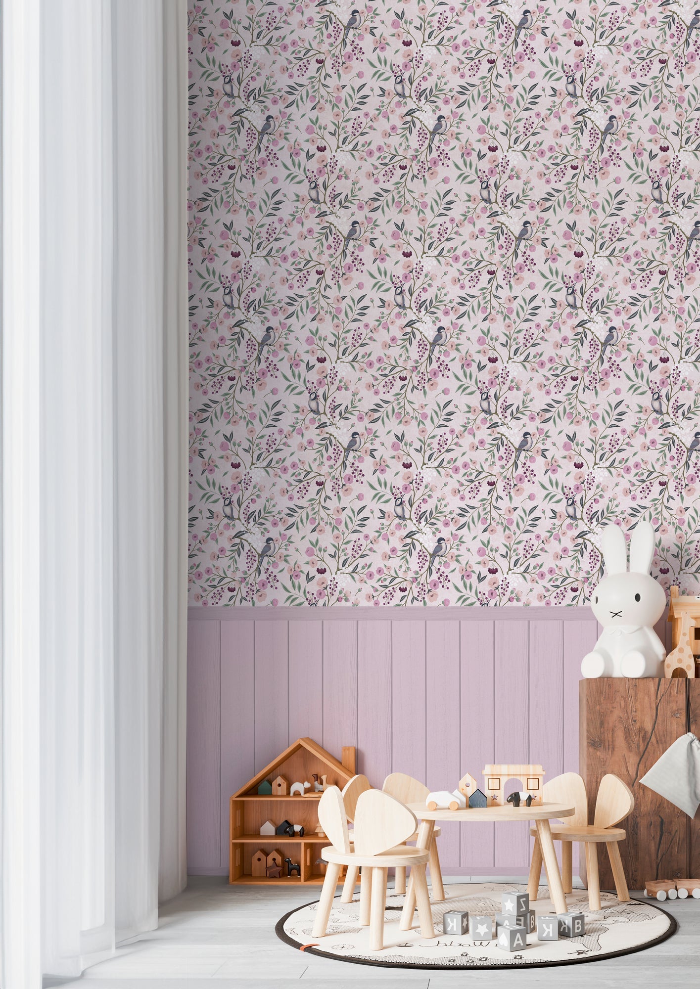 Hochwertige Fototapete Beige Blumenmuster