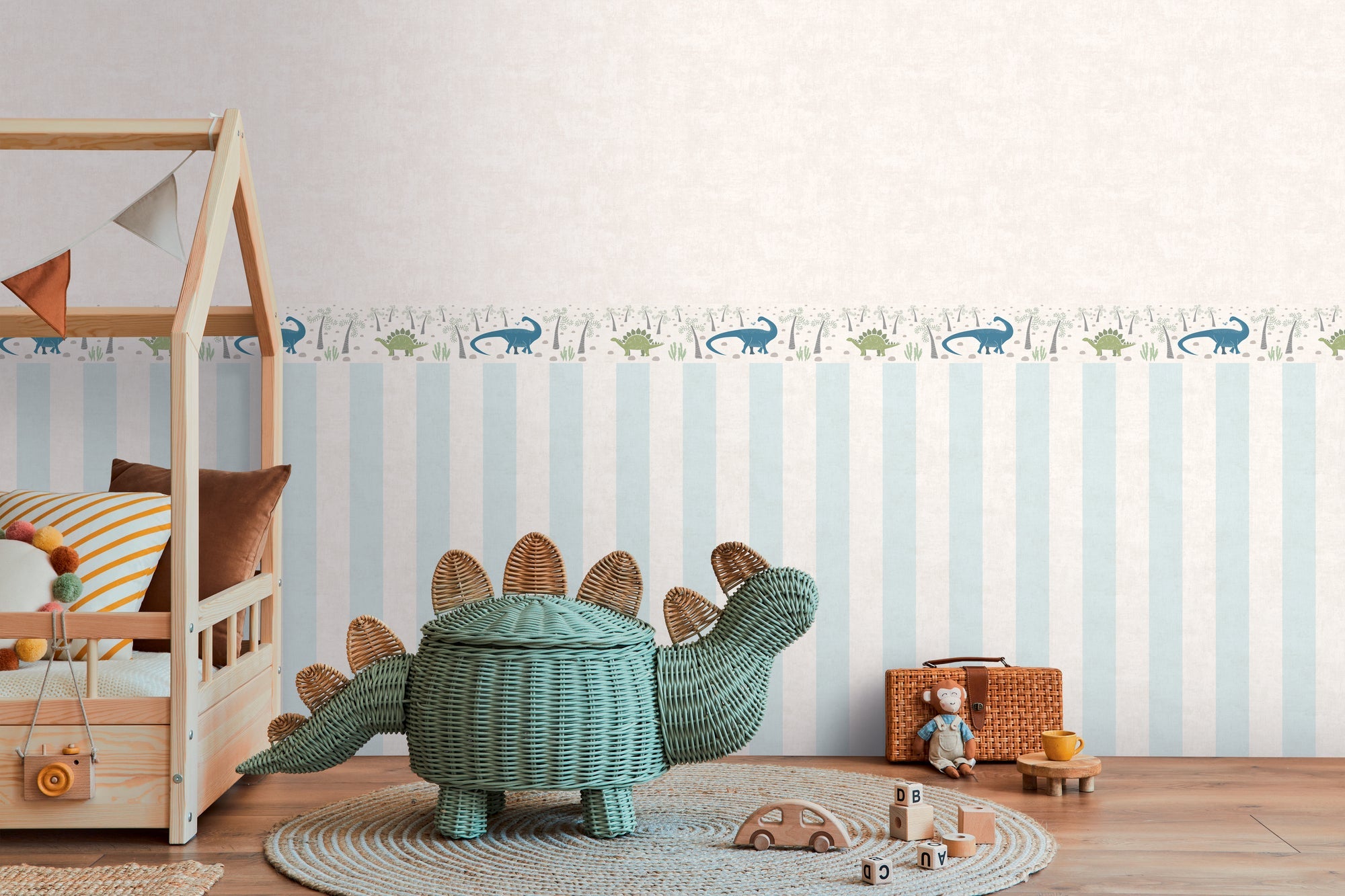 Hochwertige Bordure Blau Dinos