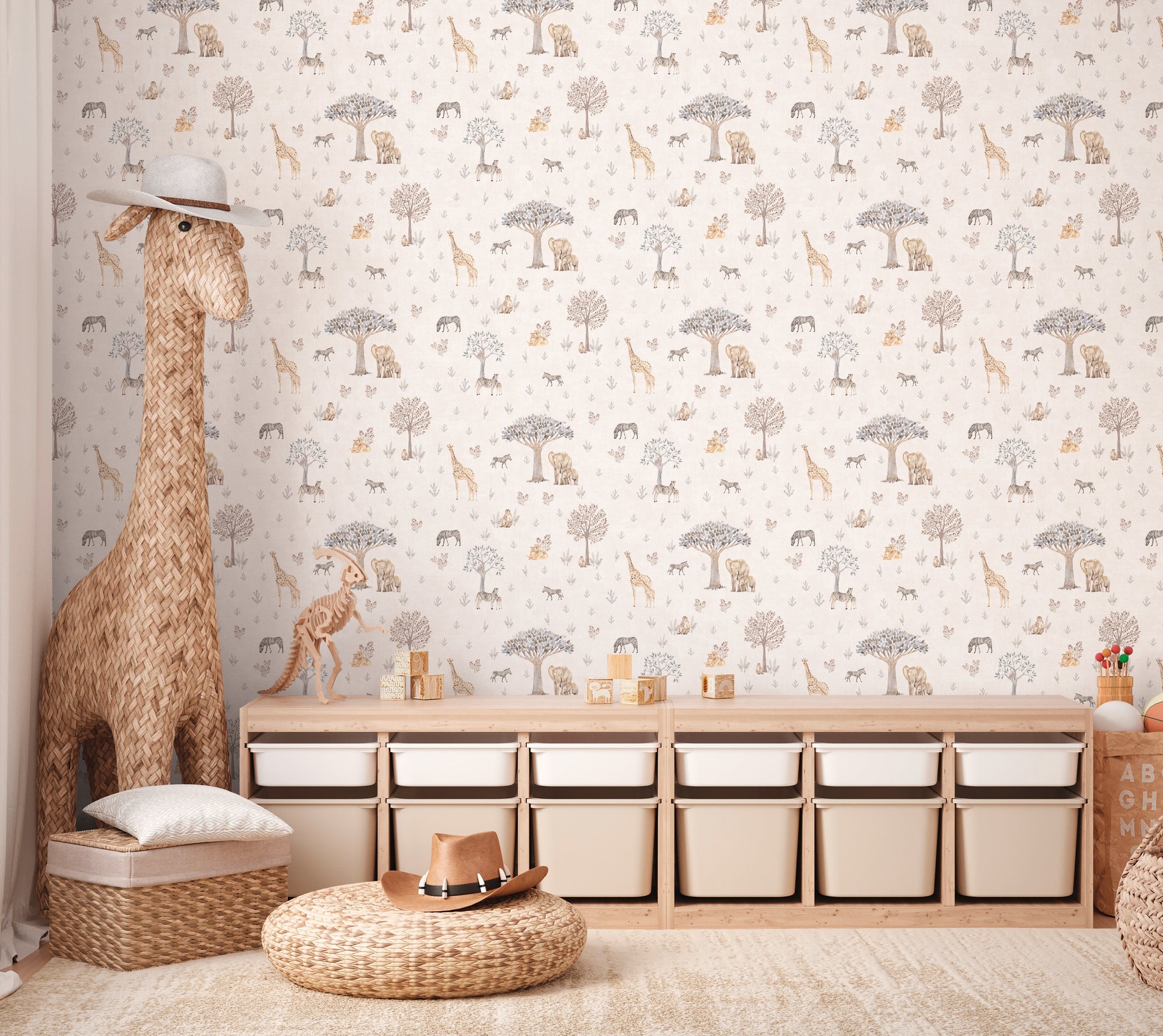Hochwertige Vliestapete Beige Tiere