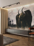 Fotomural Walls by Patel - longhorn - Majestic wild animal wallpaper in wide nature in canvas optics - brown, beige
