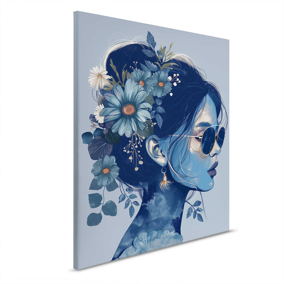 Lienzo Cool Beauty - Elegante Retrato de Mujer en Azul
