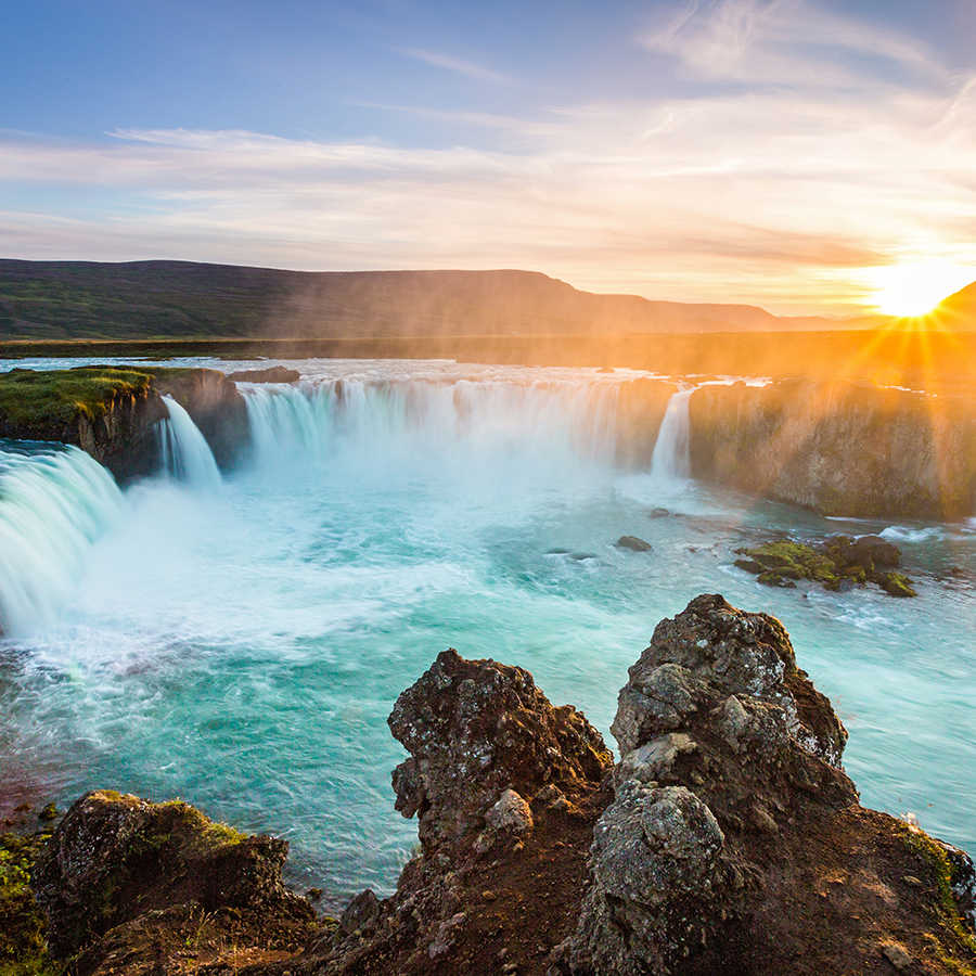 Fotomural Panel XXL 5 - Nature mural waterfalls with sunset on premium smooth vinyl