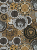 VERSACE Papel pintado no tejido con ornamentos artísticos redondos, brillante, ligeramente texturizado - negro, dorado, plateado