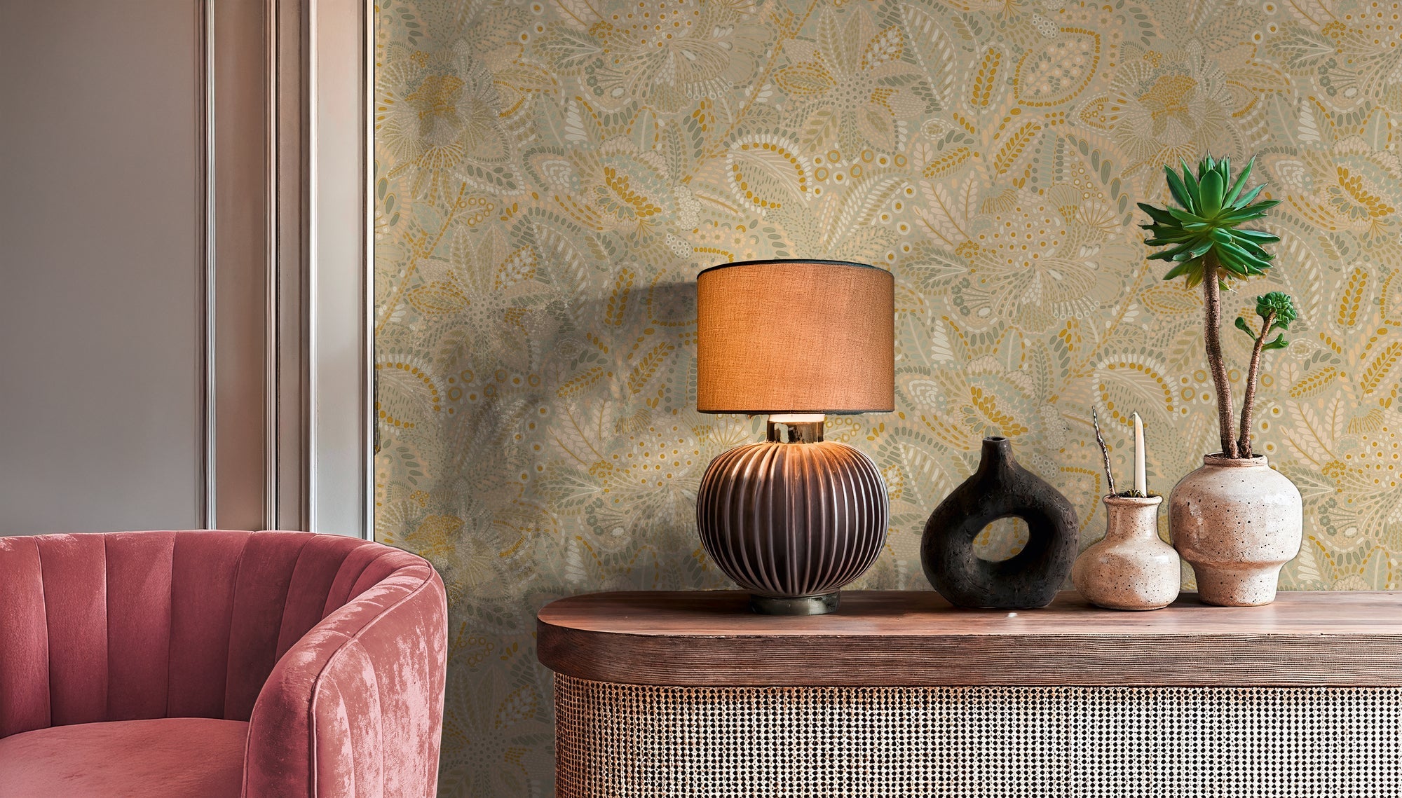 Cuba II-Vliestapete Vinyltapete Beige Floral
