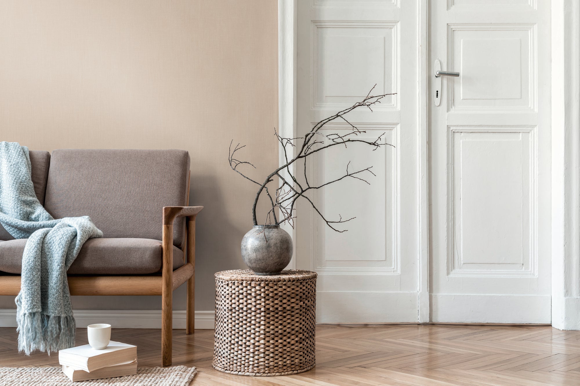 Hochwertige Vliestapete Beige Unitapete