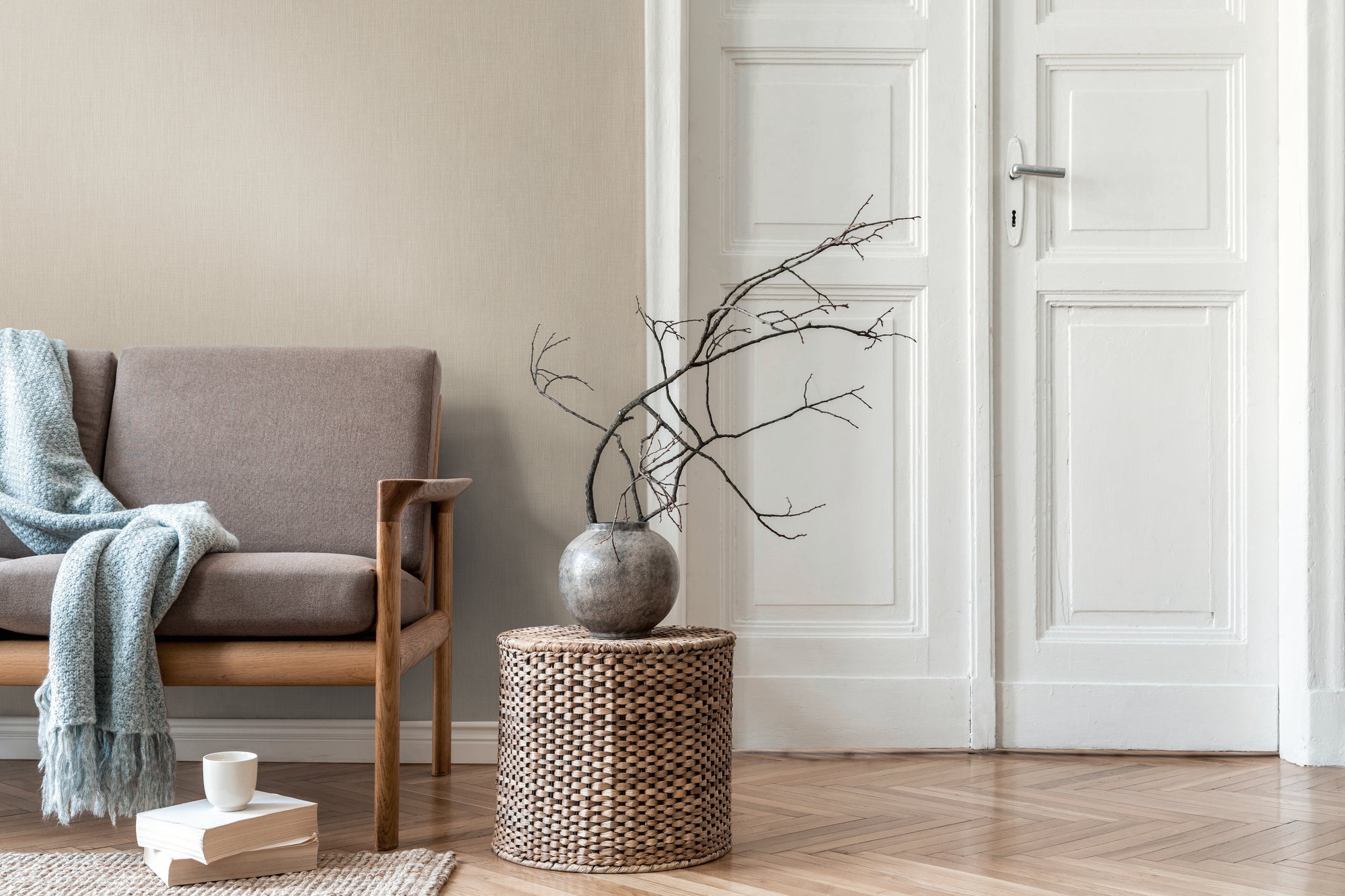 Hochwertige Vliestapete Beige Unitapete