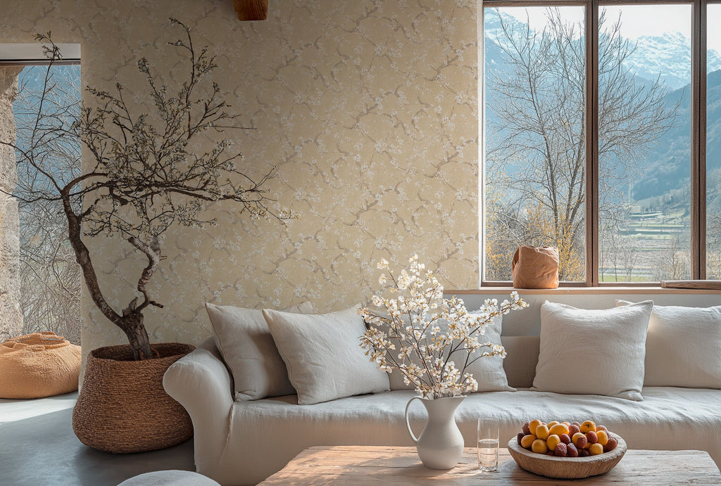 Hochwertige Vliestapete Beige Floral