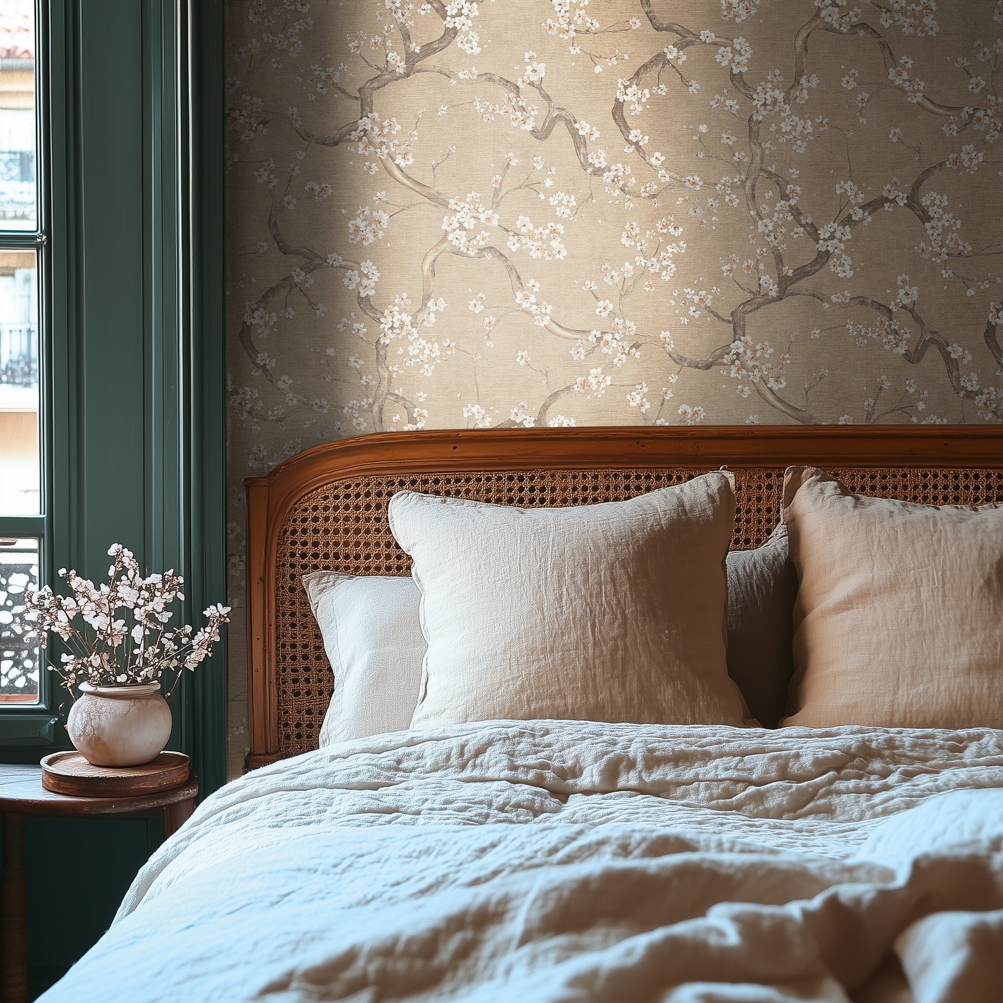 Hochwertige Vliestapete Beige Floral