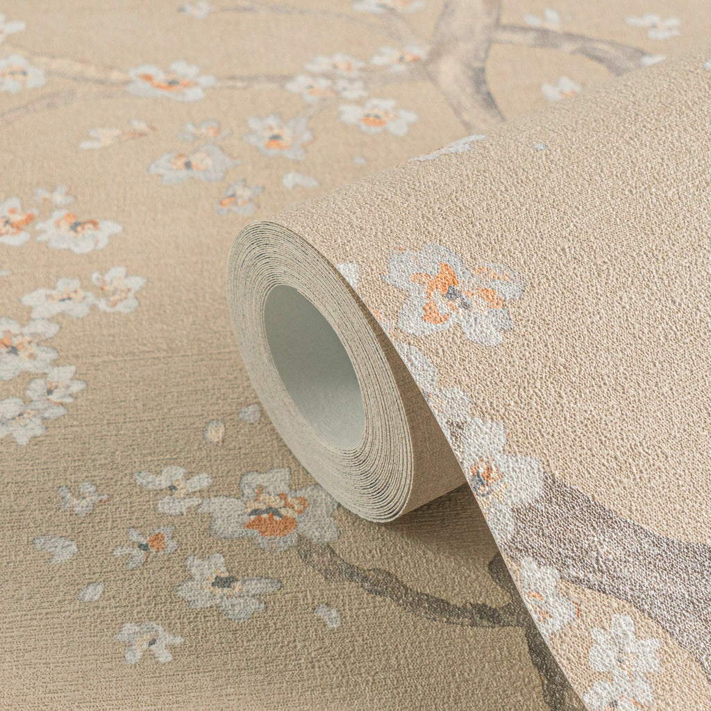 Hochwertige Vliestapete Beige Floral