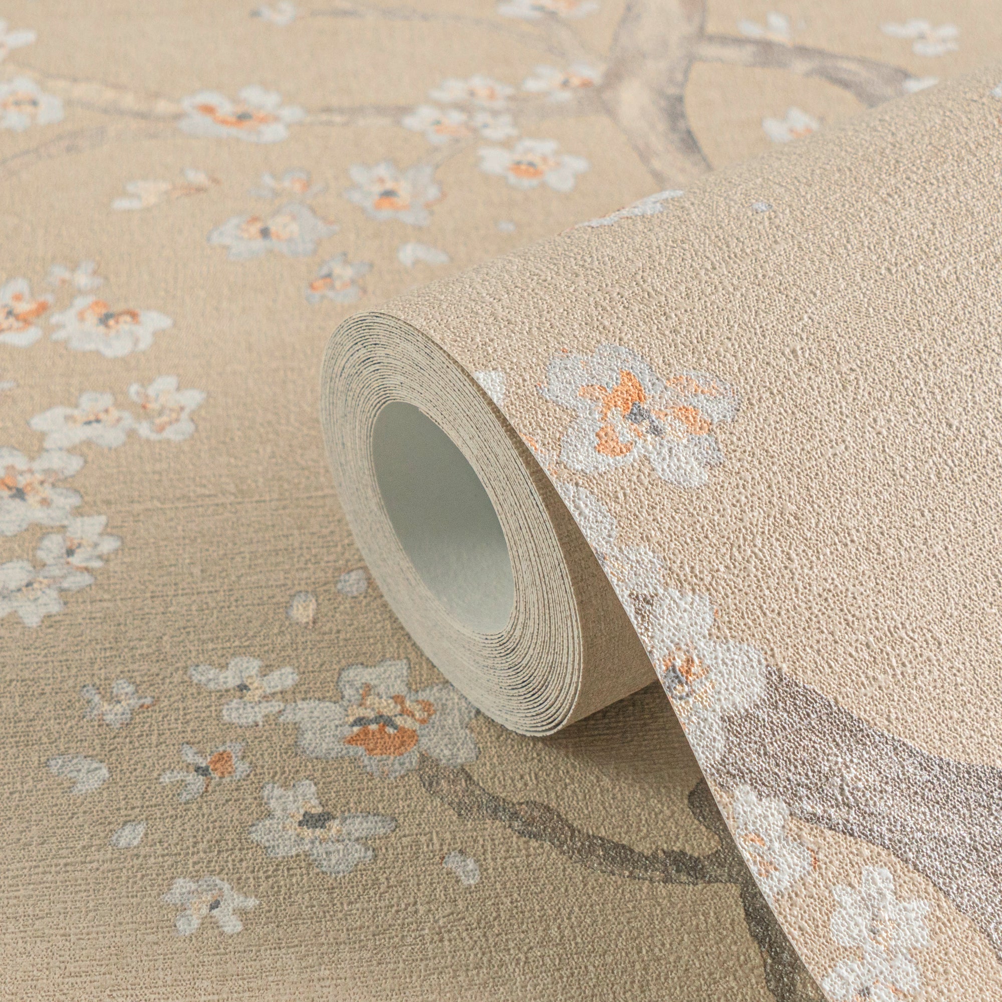 Hochwertige Vliestapete Beige Floral
