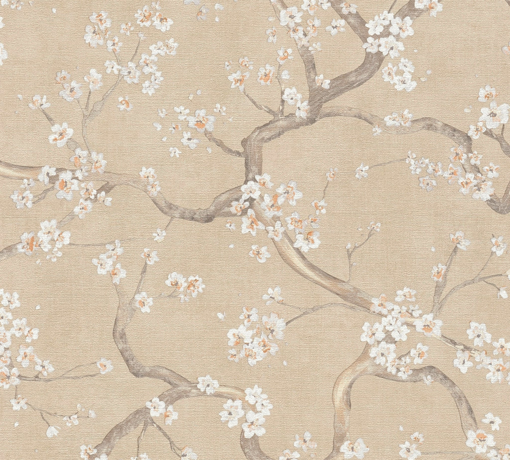 Hochwertige Vliestapete Beige Floral