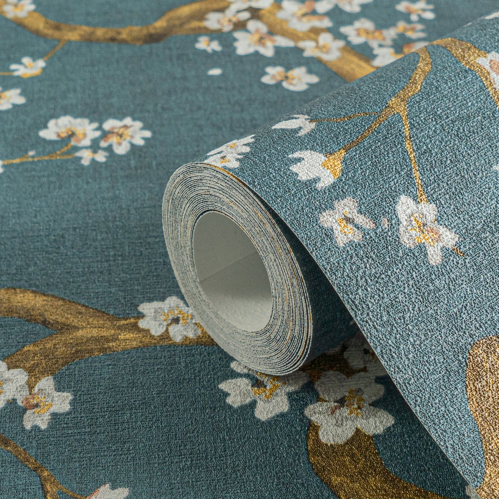 Hochwertige Vliestapete Blau Floral