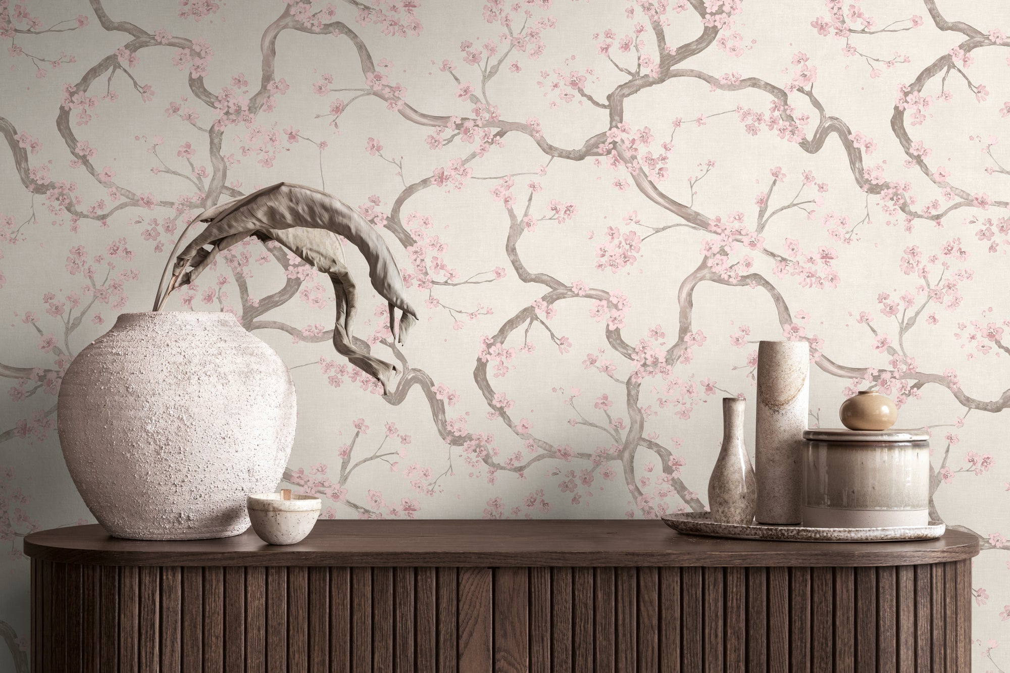 Hochwertige Vliestapete Creme Floral