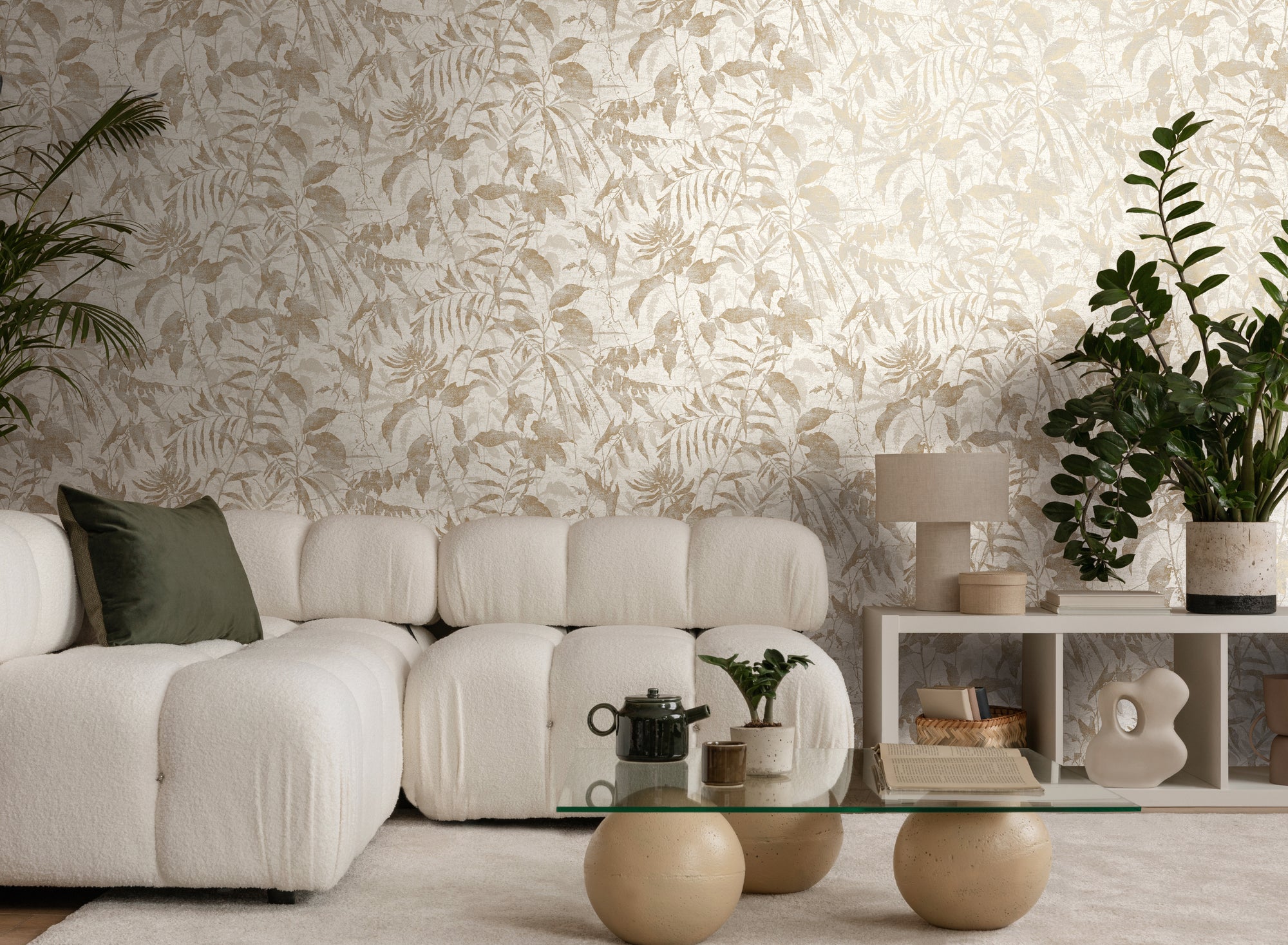 Hochwertige Vliestapete Creme Floral