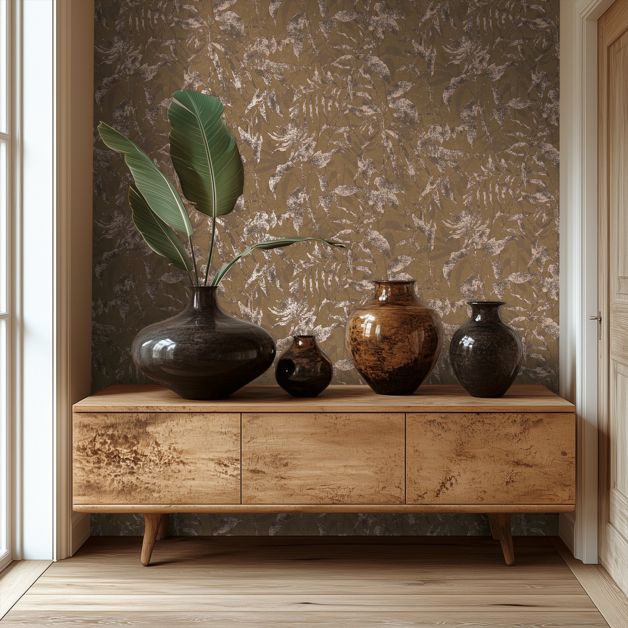 Hochwertige Vliestapete Braun Floral