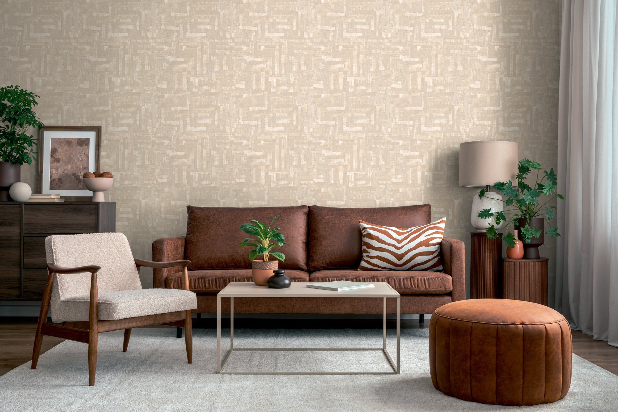 Hochwertige Vliestapete Beige Grafik