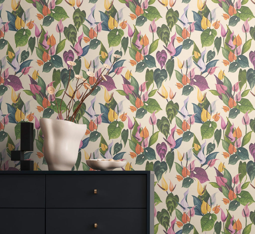 Hochwertige Vliestapete Creme Floral