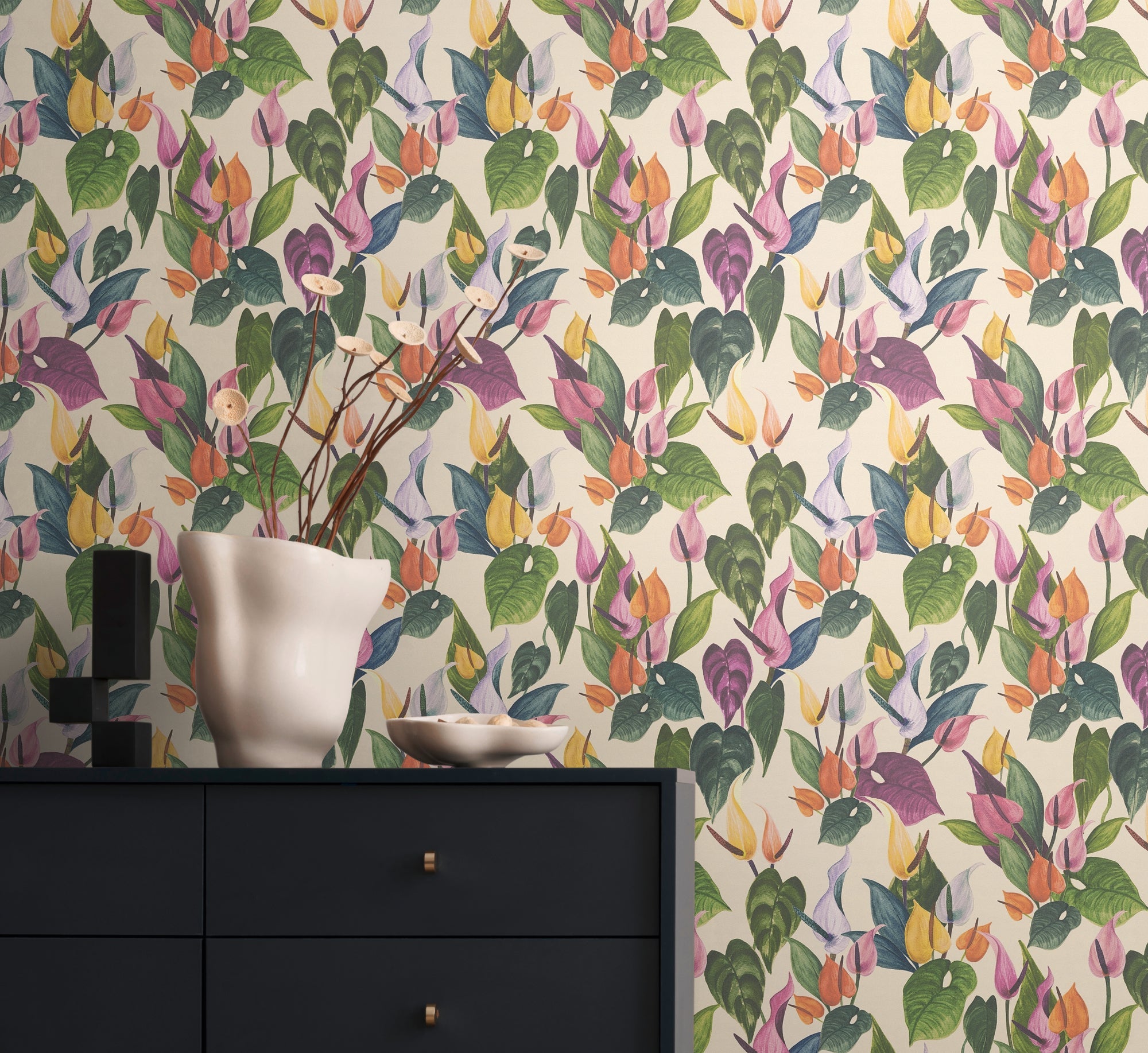 Hochwertige Vliestapete Creme Floral