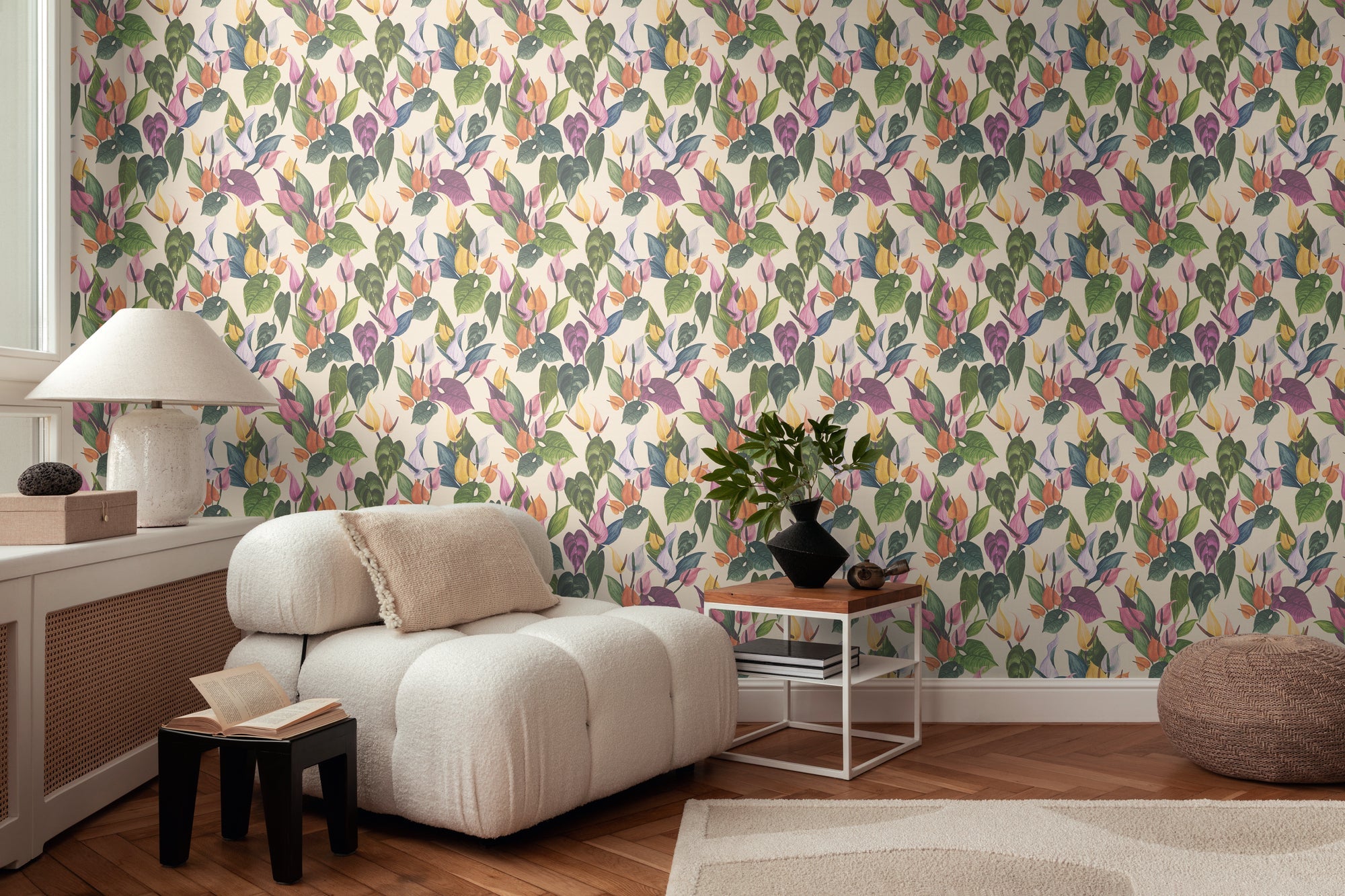 Hochwertige Vliestapete Creme Floral