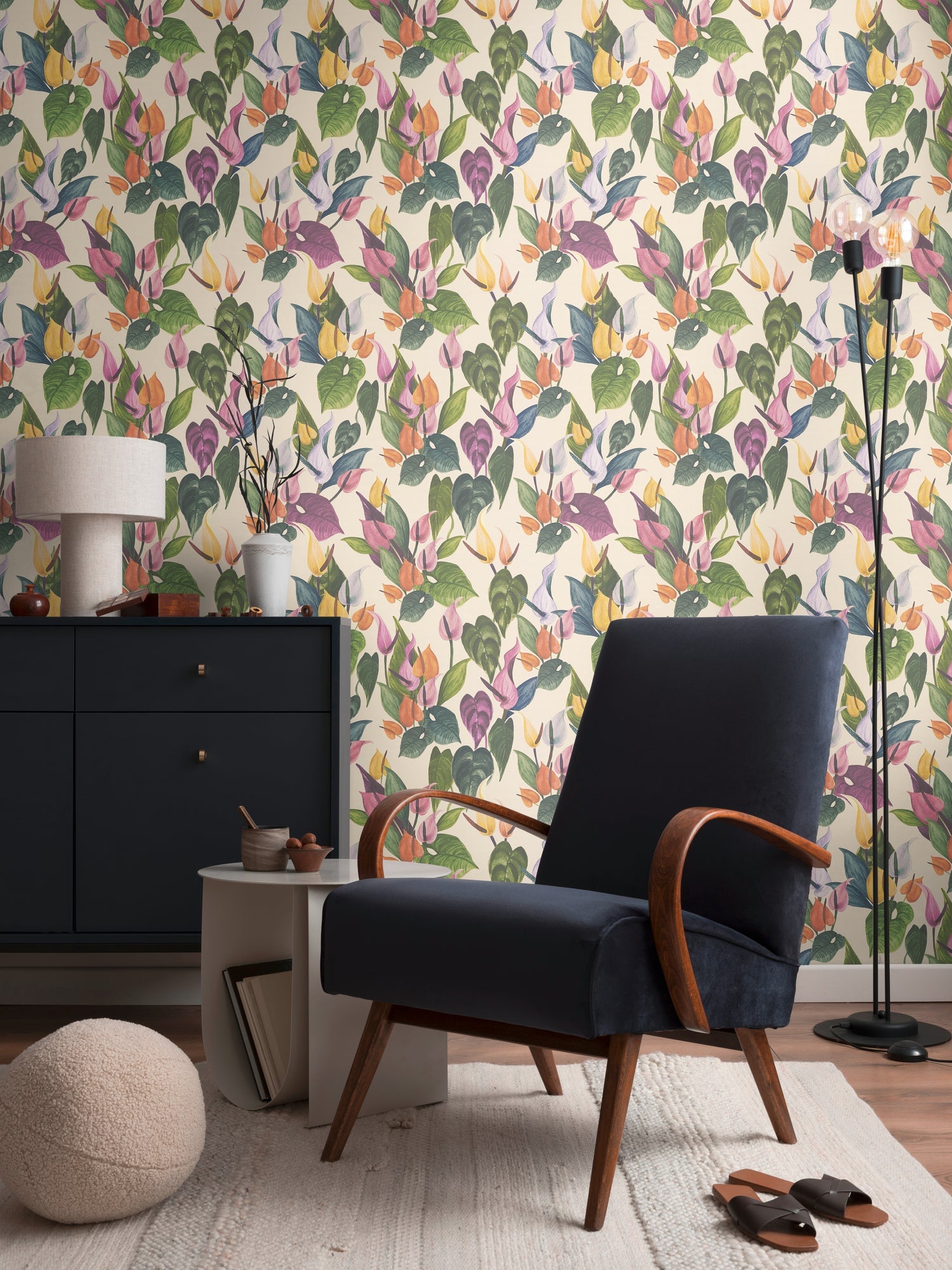 Hochwertige Vliestapete Creme Floral