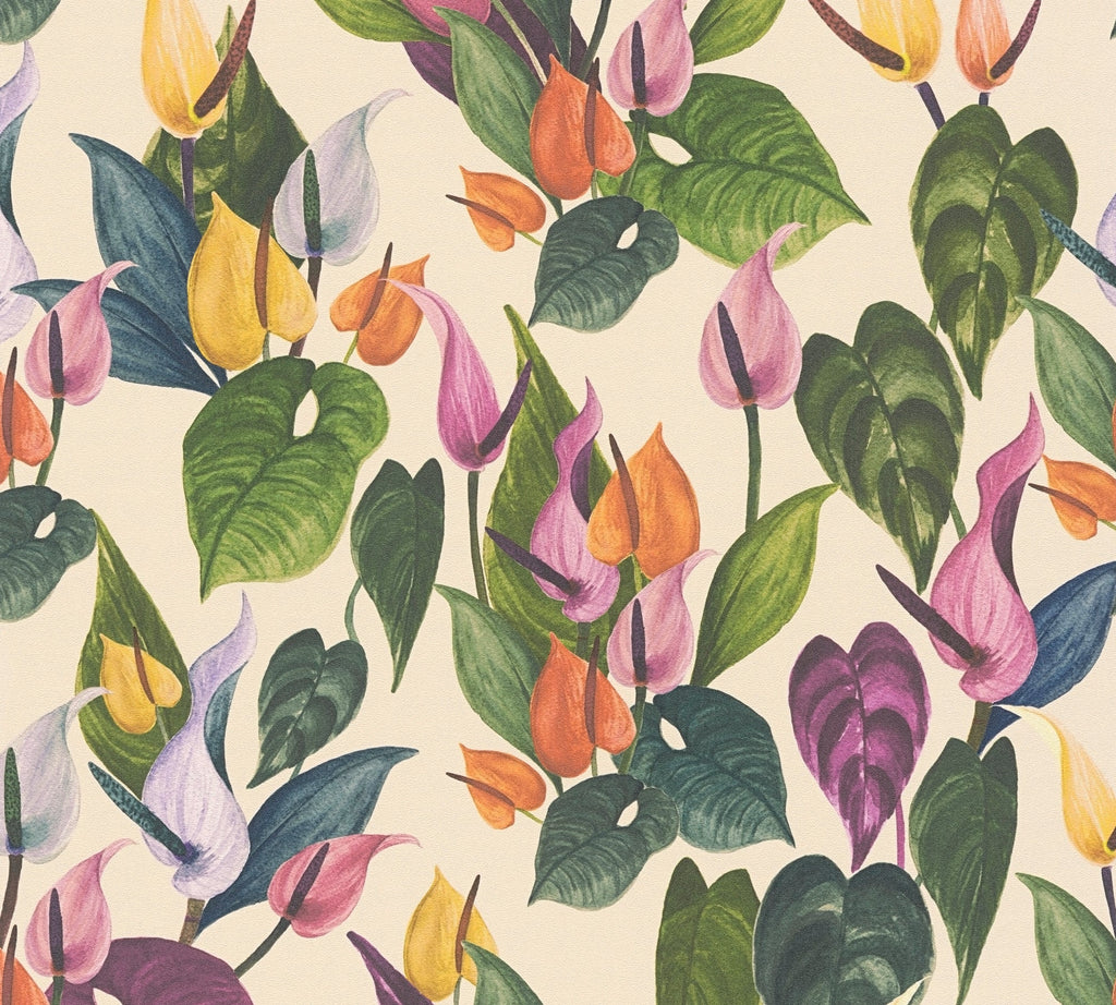 Hochwertige Vliestapete Creme Floral
