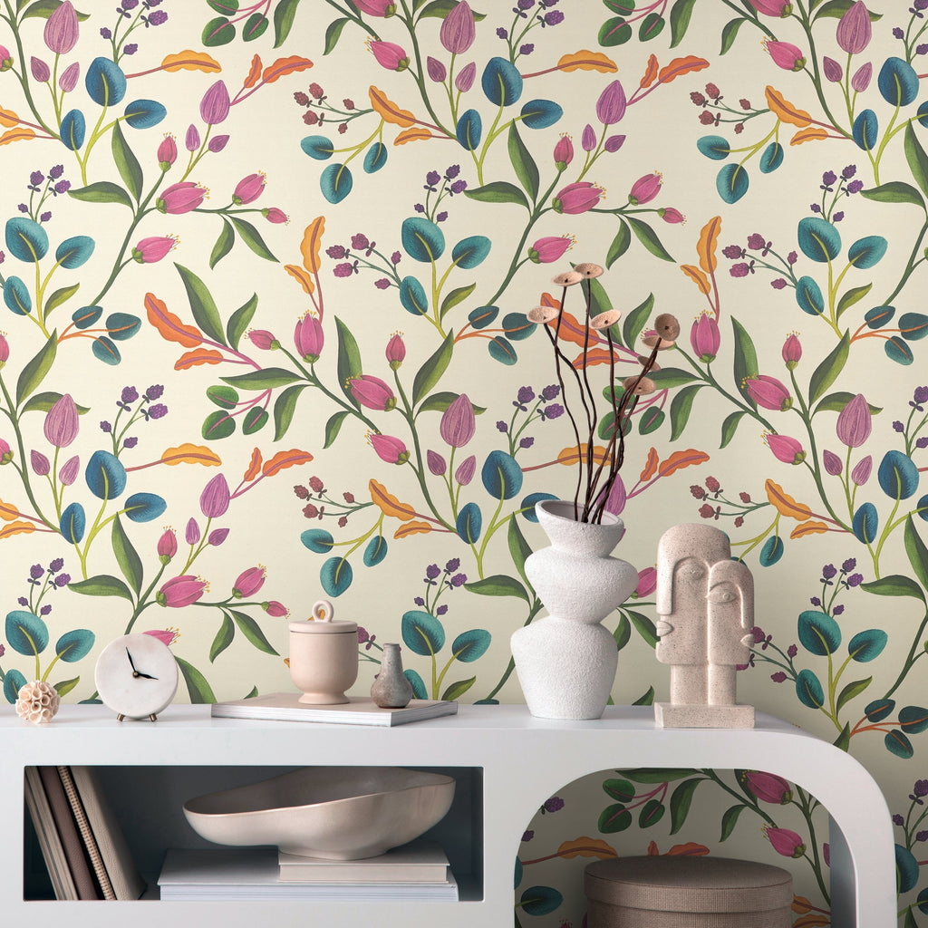 Hochwertige Vliestapete Creme Floral