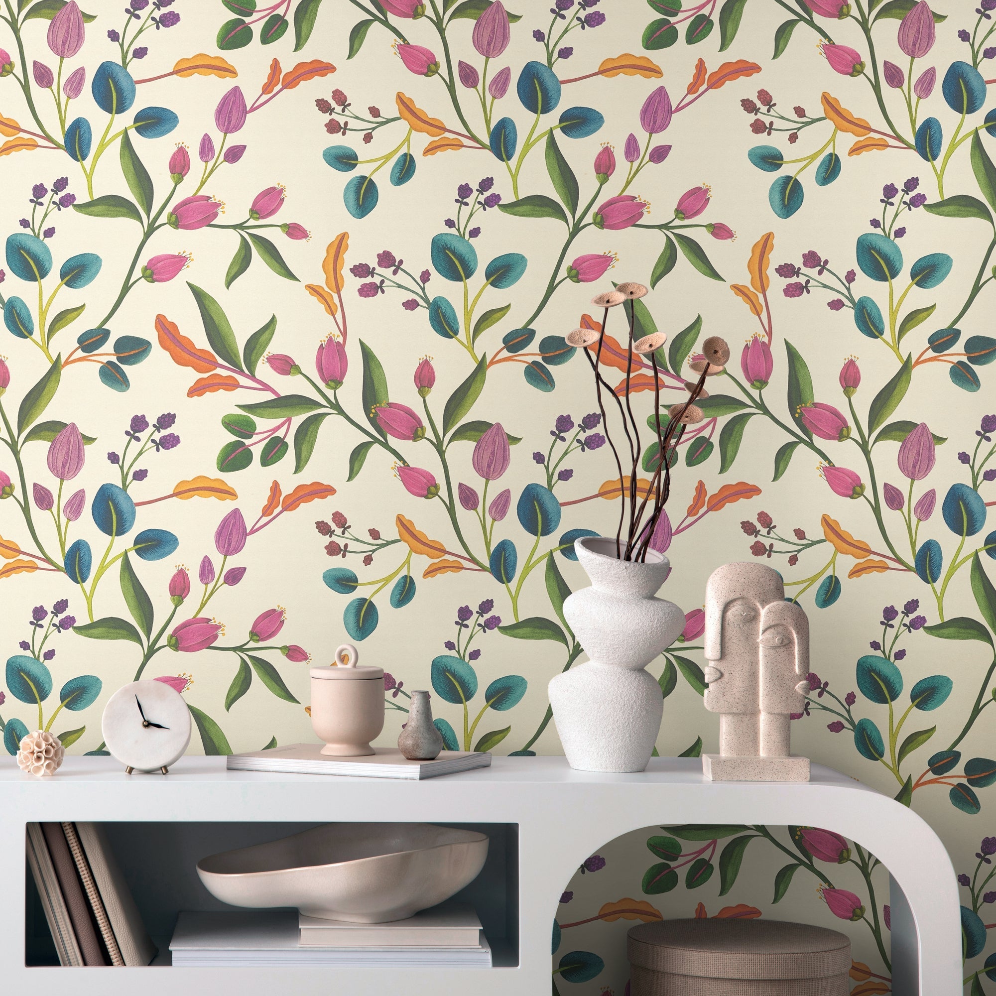 Hochwertige Vliestapete Creme Floral