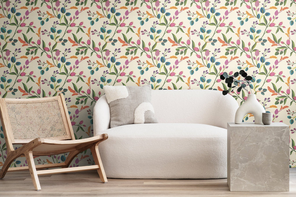 Hochwertige Vliestapete Creme Floral
